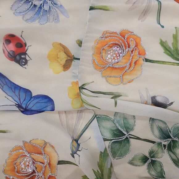 PANKAJ & NIDHI Floral & Insect A-line Dress, Embellished Neckline, SZ 6 - Picture 10 of 11